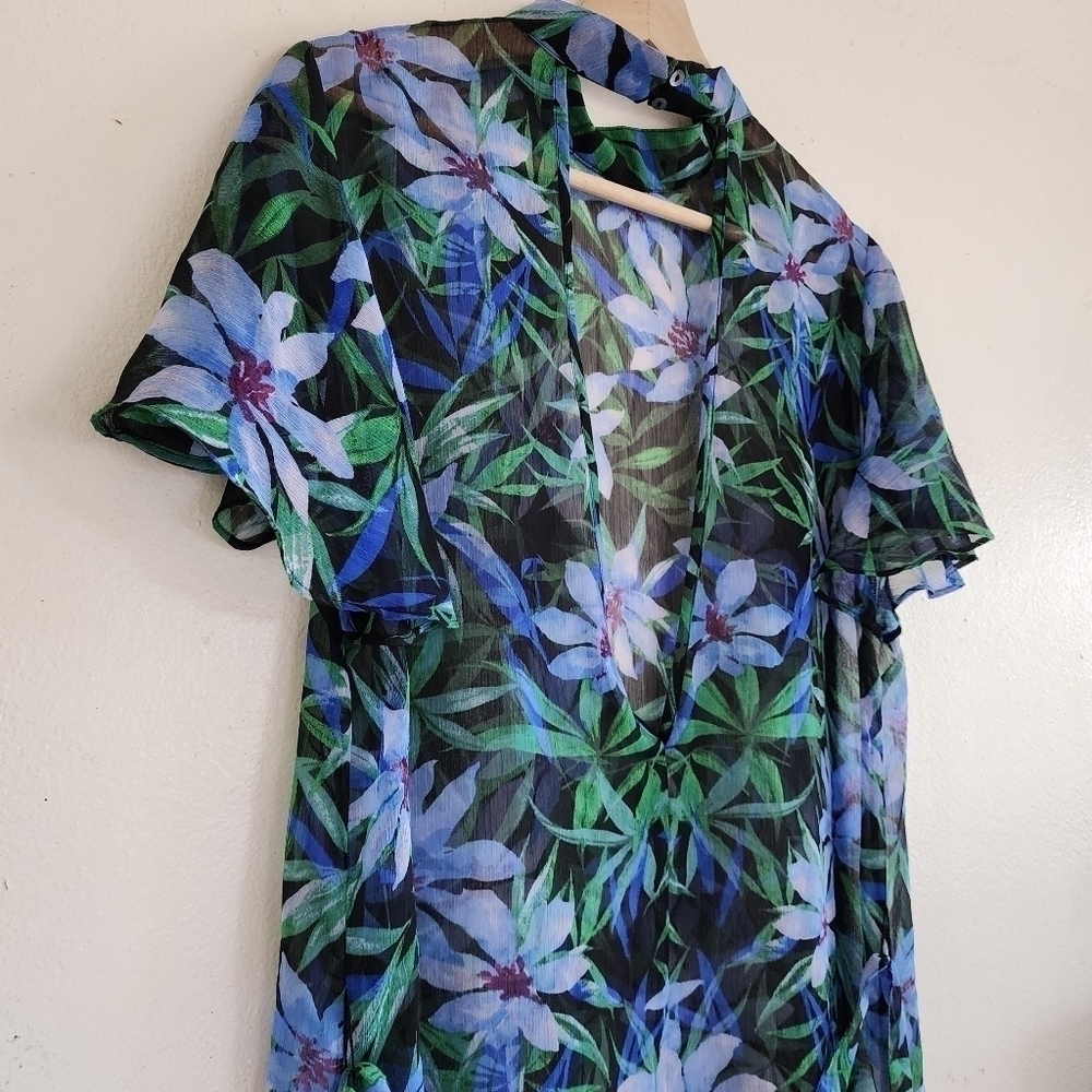 2/$20 Forever 21 Blue Green Floral Print Semi Sheer A Line Dress Size - Picture 16 of 16